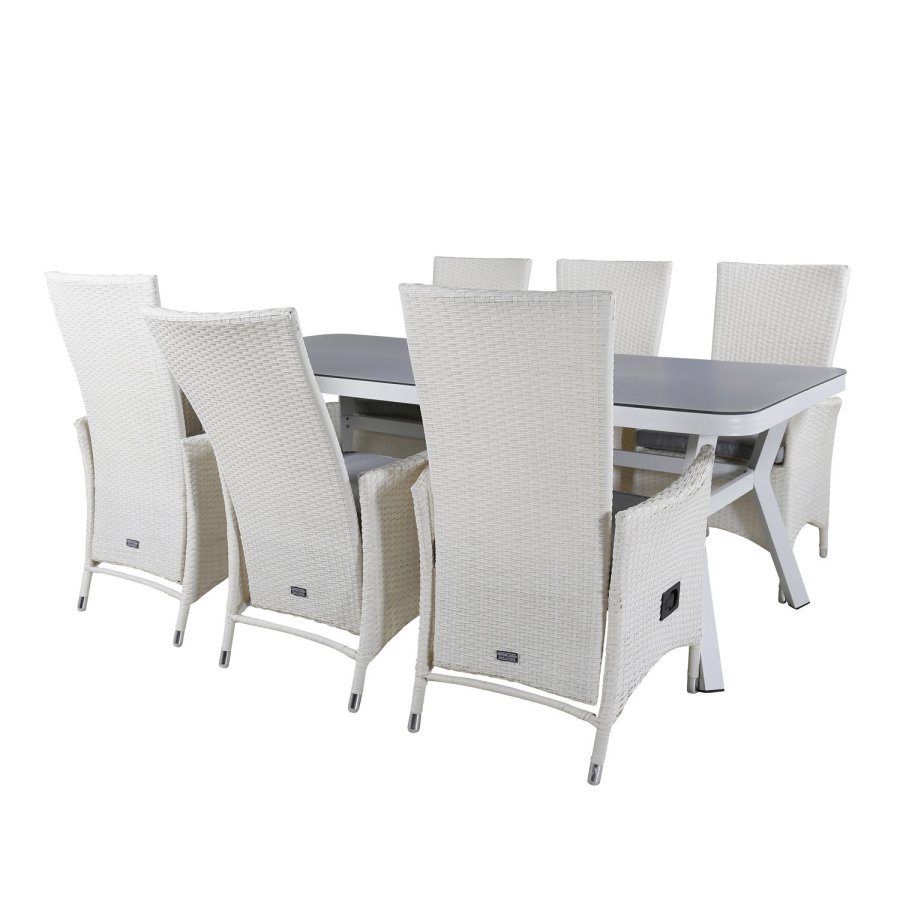 VENTURE DESIGN Padova hvilestol hagestol, med armlener og pute - gr polyester og hvit polyrattan