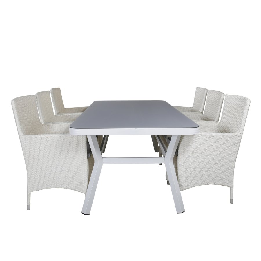 VENTURE DESIGN Malin hagestol, med armlener og gr pute - hvit polyrattan