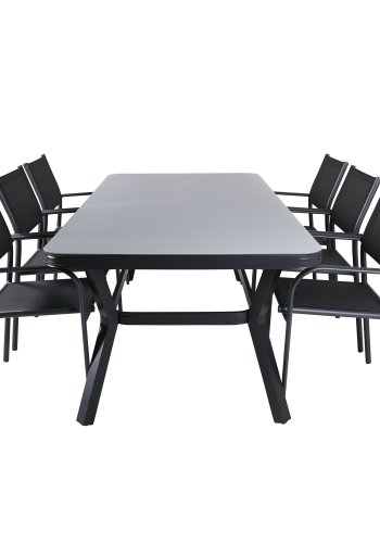 VENTURE DESIGN Virya hagebord - grtt glass og svart aluminium (200x100)