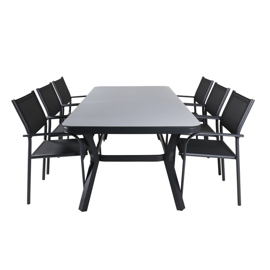 VENTURE DESIGN Virya hagebord - grtt glass og svart aluminium (200x100)