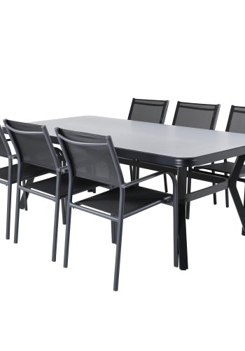 VENTURE DESIGN Virya hagebord - grtt glass og svart aluminium (200x100)