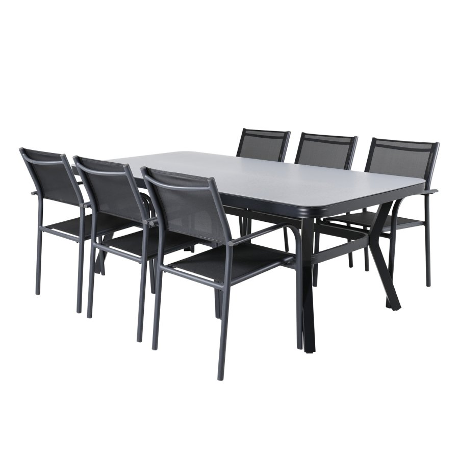 VENTURE DESIGN Virya hagebord - grtt glass og svart aluminium (200x100)