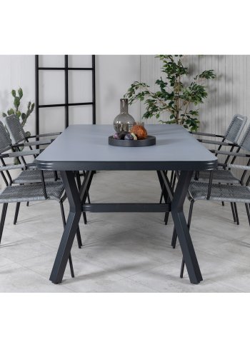 VENTURE DESIGN Virya hagebord - grtt glass og svart aluminium (200x100)