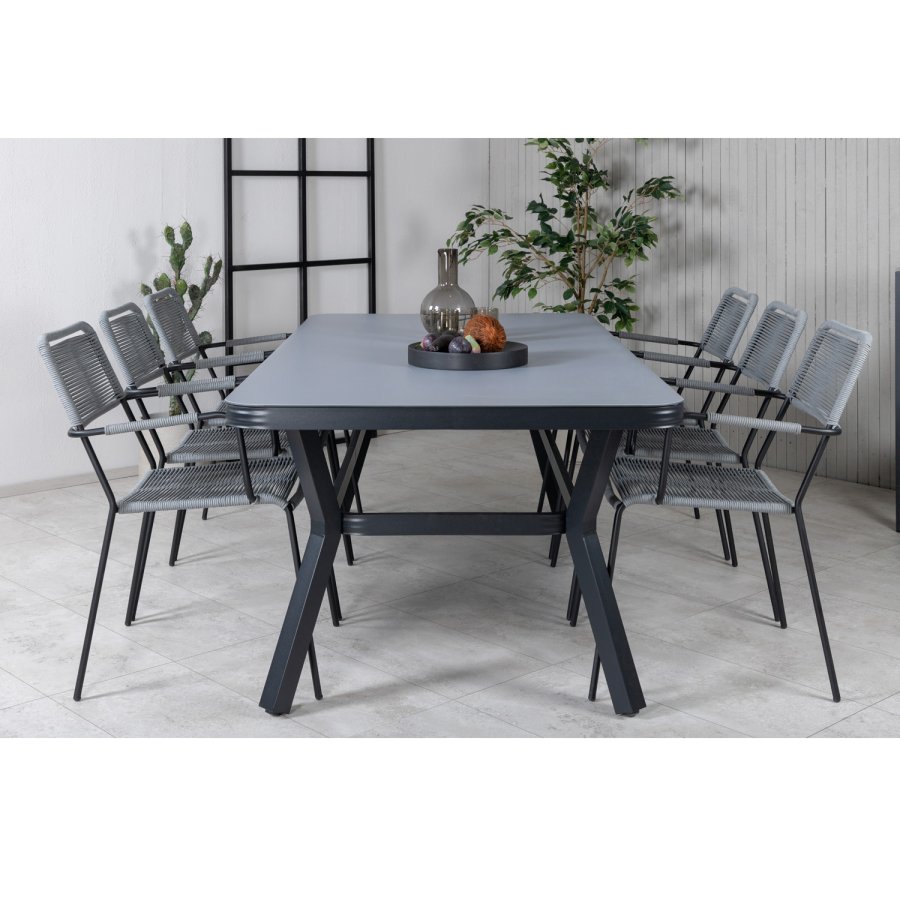 VENTURE DESIGN Virya hagebord - grtt glass og svart aluminium (200x100)