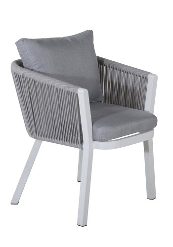 VENTURE DESIGN Virya hagestol, med armlener og puter - grtt stoff, grtt tau, hvit aluminium