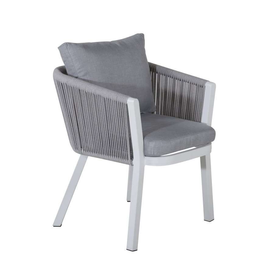 VENTURE DESIGN Virya hagestol, med armlener og puter - grtt stoff, grtt tau, hvit aluminium