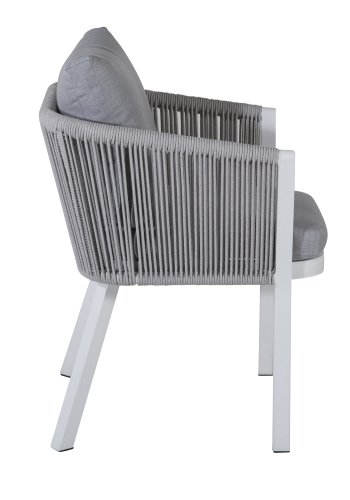 VENTURE DESIGN Virya hagestol, med armlener og puter - grtt stoff, grtt tau, hvit aluminium