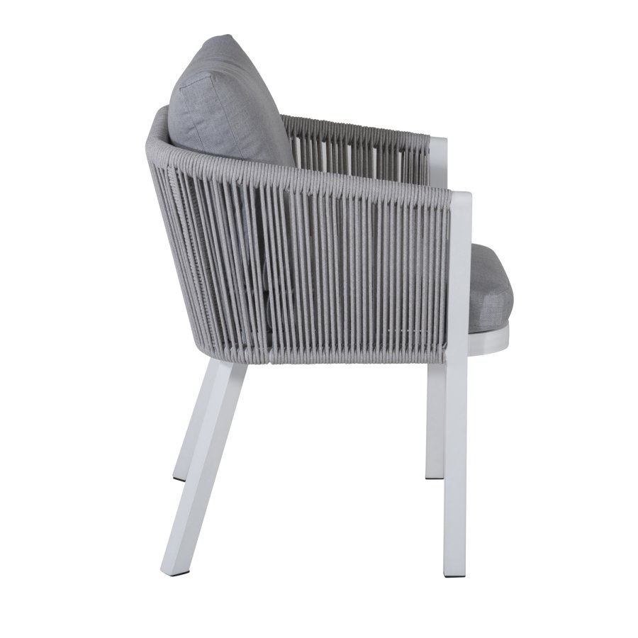 VENTURE DESIGN Virya hagestol, med armlener og puter - grtt stoff, grtt tau, hvit aluminium