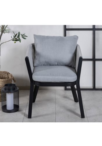 VENTURE DESIGN Virya hagestol, med armlener og puter - grtt stoff, grtt tau, svart aluminium