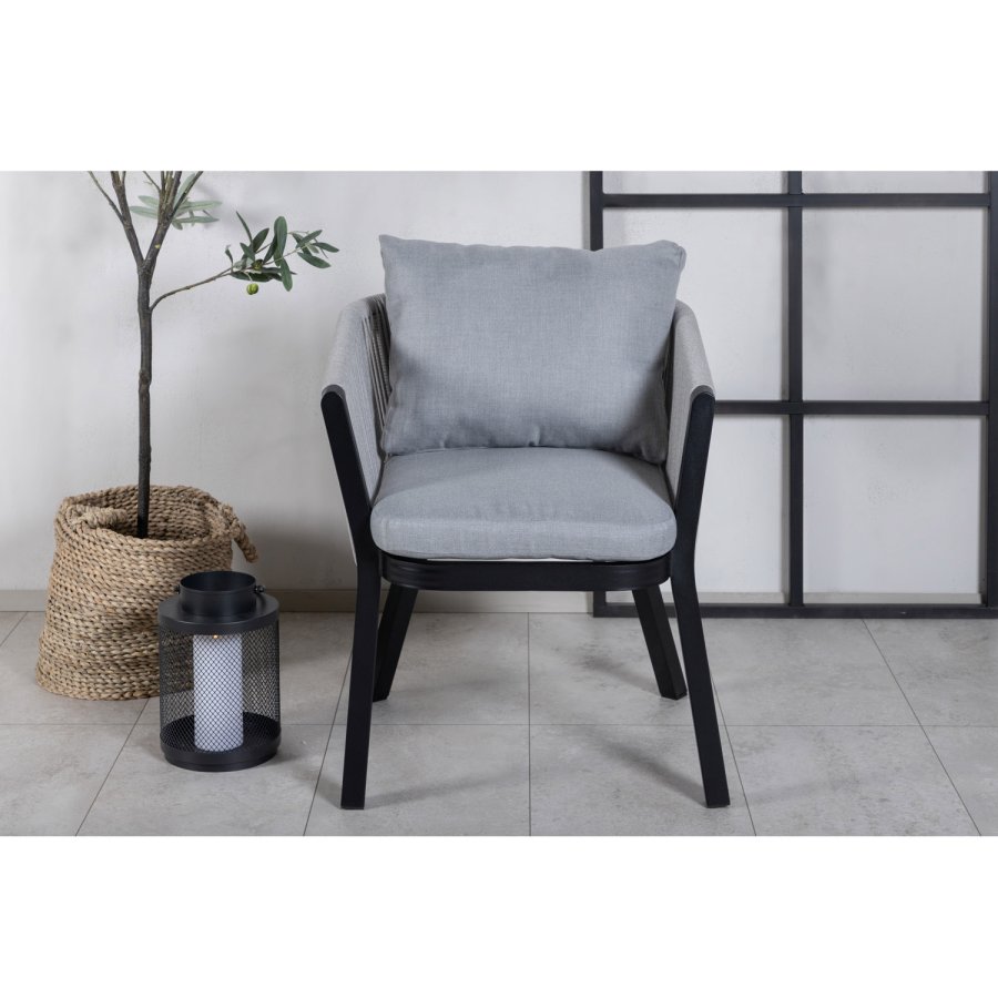 VENTURE DESIGN Virya hagestol, med armlener og puter - grtt stoff, grtt tau, svart aluminium