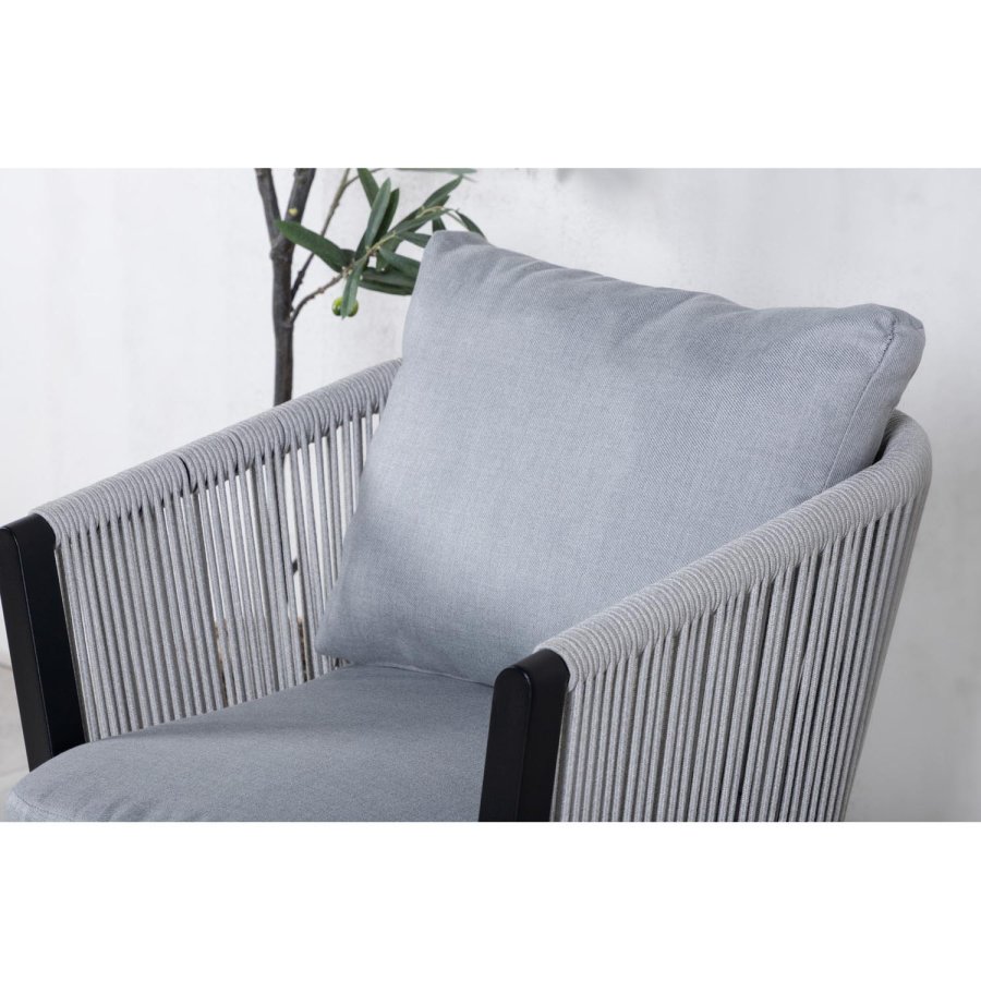 VENTURE DESIGN Virya hagestol, med armlener og puter - grtt stoff, grtt tau, svart aluminium