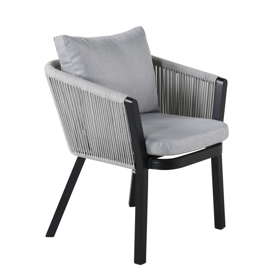 VENTURE DESIGN Virya hagestol, med armlener og puter - grtt stoff, grtt tau, svart aluminium