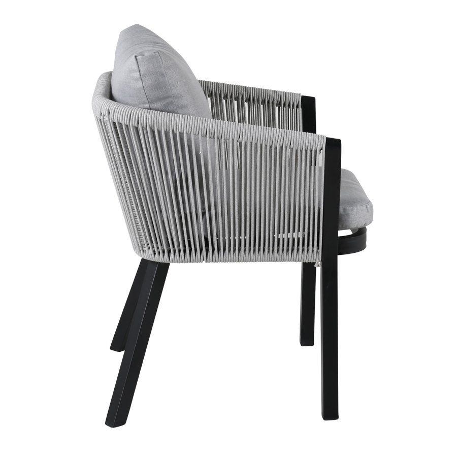 VENTURE DESIGN Virya hagestol, med armlener og puter - grtt stoff, grtt tau, svart aluminium