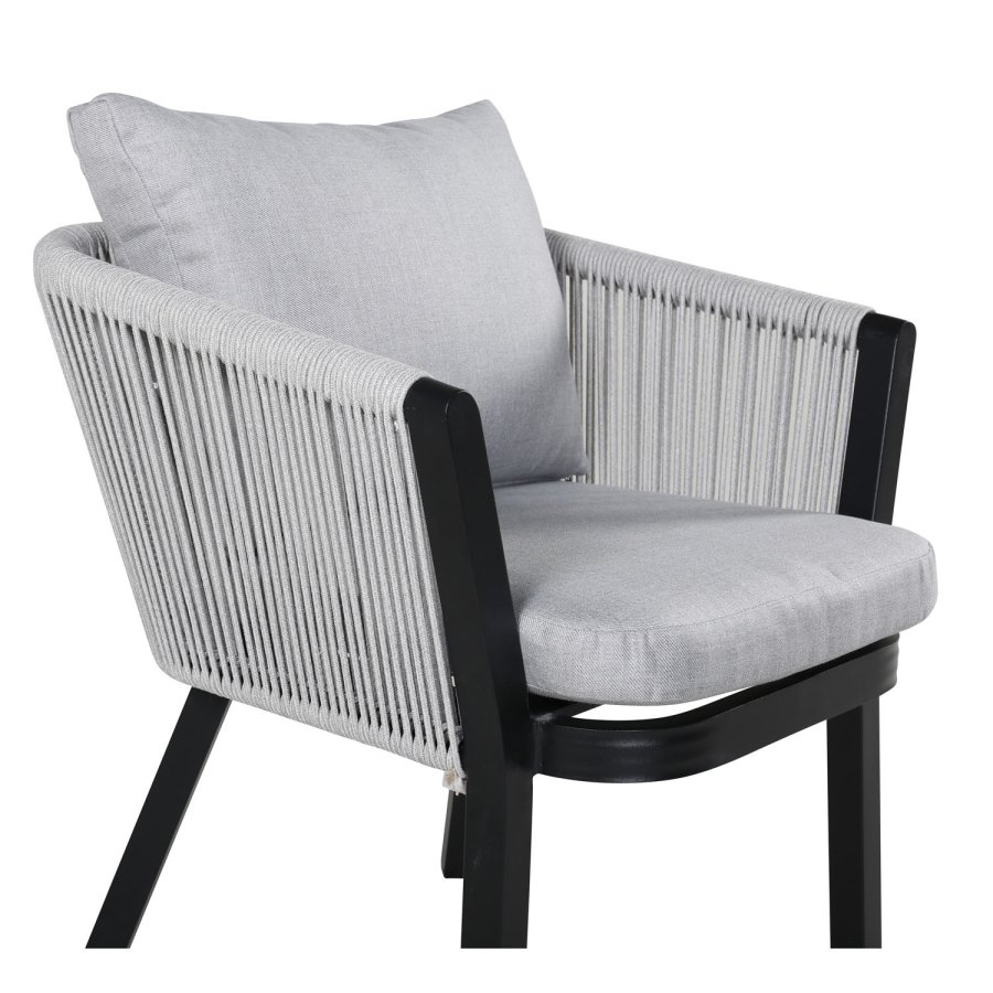 VENTURE DESIGN Virya hagestol, med armlener og puter - grtt stoff, grtt tau, svart aluminium