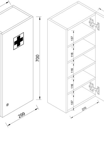 Medasa L medisinskap, med ls i dr - hvit melamin