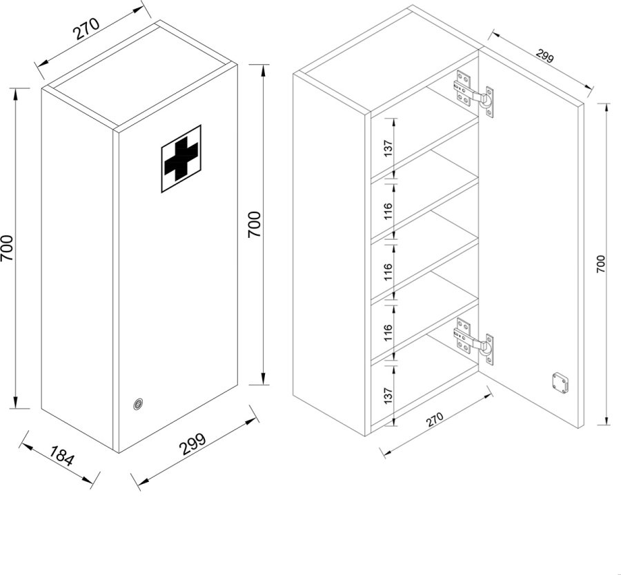 Medasa L medisinskap, med ls i dr - hvit melamin