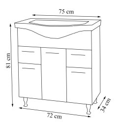 Lisalo XL 2-delt vaskeplads, m. keramik hndvask, 3 lger, 2 skuffer - hvid melamin