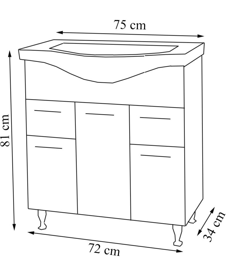 VCM NORDIC Lisalo XL Sple 2-teilig, mit Keramikwaschbecken, 3 Tren, 2 Schubladen - Melamin wei