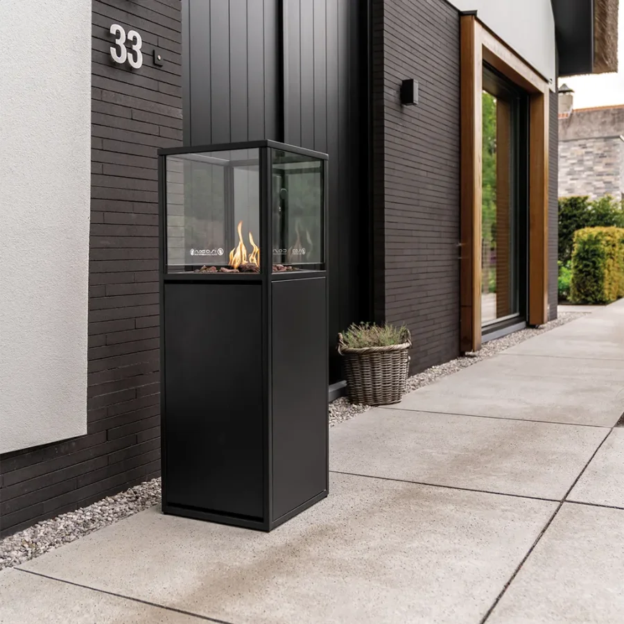 COSI FIRES Cosipillar Dome Gaskamin, quadratisch – schwarzes Aluminium (40x40)