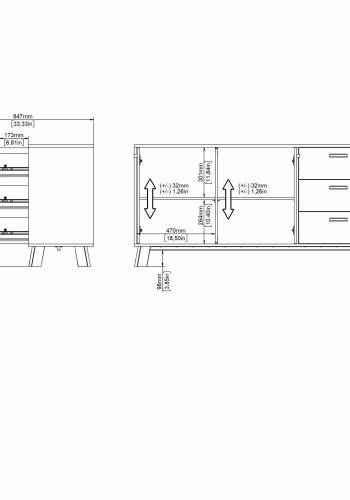 TVILUM Ikast Sideboard 2 Türen + 3 Schubladen, Jackson Hickory/Weiß, 147,2 x 39,1 x 73 cm