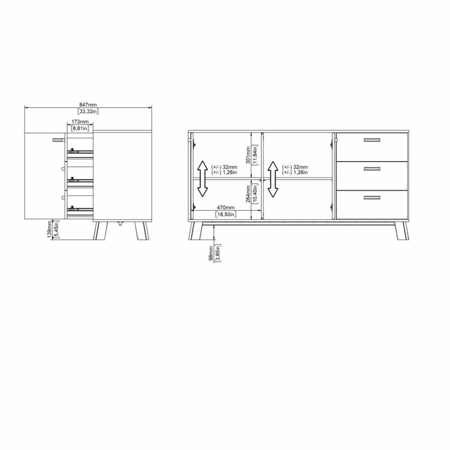 TVILUM Ikast Sideboard 2 Türen + 3 Schubladen, Jackson Hickory/Weiß, 147,2 x 39,1 x 73 cm