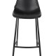 DUTCHBONE Franky Barhocker, mit Rückenlehne und Fußstütze – schwarzes PU und schwarzer Stahl (65 cm)