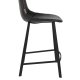 DUTCHBONE Franky Barhocker, mit Rückenlehne und Fußstütze – schwarzes PU und schwarzer Stahl (65 cm)