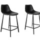 DUTCHBONE Franky Barhocker, mit Rückenlehne und Fußstütze – schwarzes PU und schwarzer Stahl (65 cm)