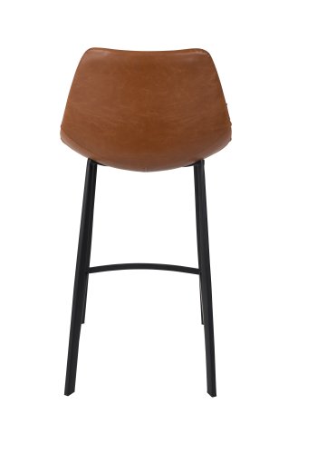 DUTCHBONE Franky Barhocker, mit Rckenlehne und Fusttze  braunes PU und schwarzer Stahl (65 cm)