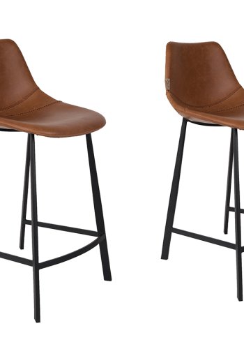 DUTCHBONE Franky Barhocker, mit Rckenlehne und Fusttze  braunes PU und schwarzer Stahl (65 cm)