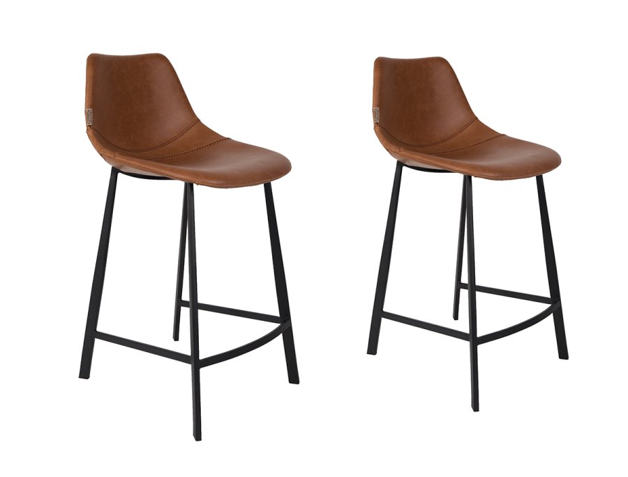 DUTCHBONE Franky Barhocker, mit Rckenlehne und Fusttze  braunes PU und schwarzer Stahl (65 cm)