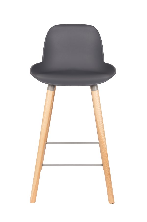 ZUIVER Albert Kuip barkrakk, m ryggsttte og fotsttte - mrkegr polypropylen/natur ask (65cm)