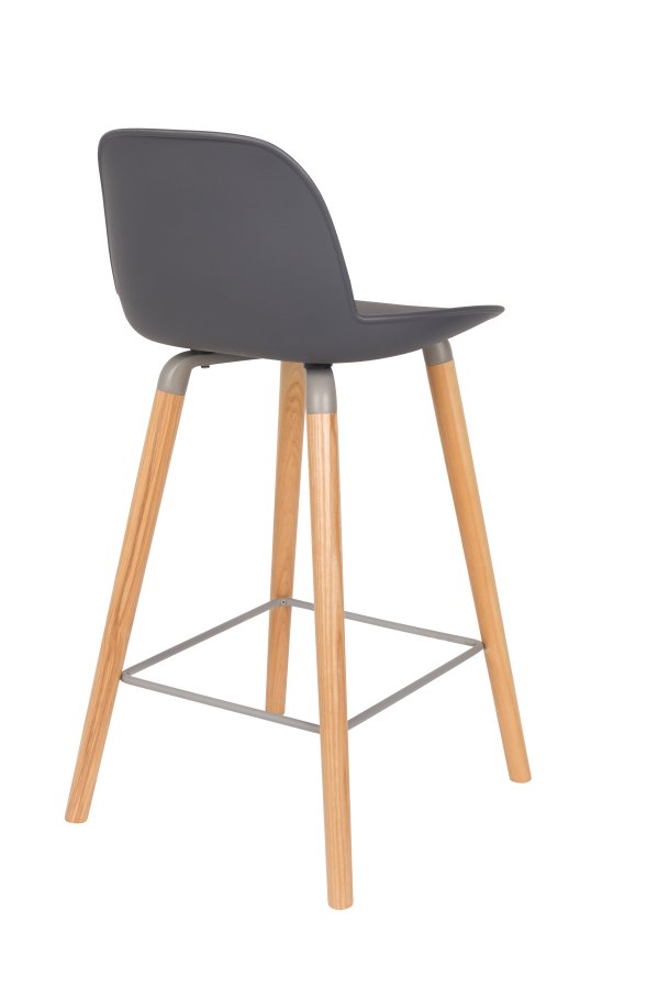 ZUIVER Albert Kuip barkrakk, m ryggsttte og fotsttte - mrkegr polypropylen/natur ask (65cm)