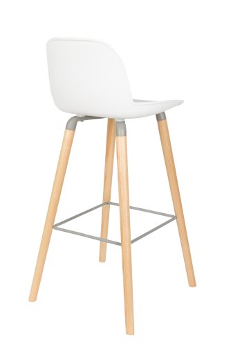 ZUIVER Albert Kuip barkrakk, m ryggsttte og fotsttte - hvit polypropylen/naturlig ask (75cm)