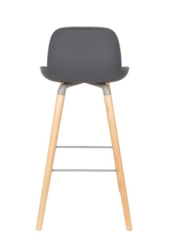 ZUIVER Albert Kuip barkrakk, m ryggsttte og fotsttte - mrkegr polypropylen/natur ask (75cm)