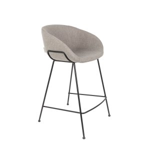 ZUIVER Feston barstol, med ryggstöd, armstöd och fotstöd - gr polyester och svart stl (65cm)