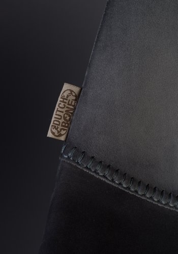 DUTCHBONE Franky Barhocker, mit Rückenlehne und Fußstütze – grauer Samtstoff und schwarzer Stahl (80 cm)