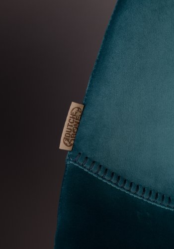 DUTCHBONE Franky Barhocker, mit Rückenlehne und Fußstütze – petrolfarbener Samtstoff und schwarzer Stahl (80 cm)