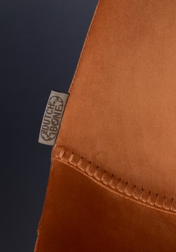 DUTCHBONE Franky Barhocker, mit Rückenlehne und Fußstütze – orangefarbener Samtstoff und schwarzer Stahl (80 cm)