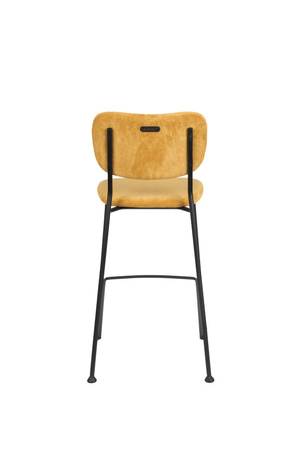 ZUIVER Benson barkrakk, m ryggsttte og fotsttte - okergul flyel polyester/nylon og sort stl (64,5 cm)