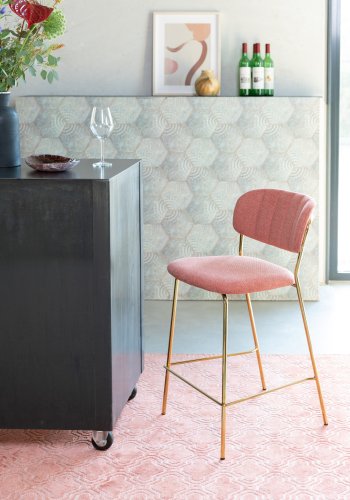 WHITE LABEL LIVING Jolien benkestol, med ryggsttte og fotsttte - rosa polyester og gullstl