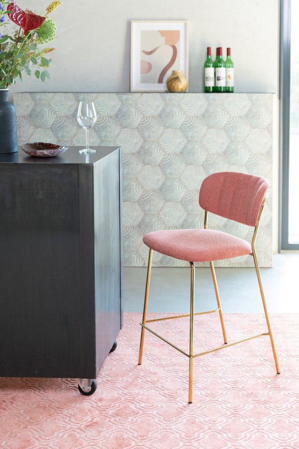 WHITE LABEL LIVING Jolien benkestol, med ryggsttte og fotsttte - rosa polyester og gullstl