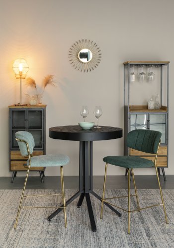 WHITE LABEL LIVING Jolien benkestol, med ryggsttte og fotsttte - lysegrnn polyester og gullstl