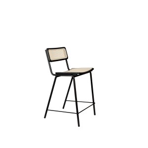 ZUIVER Jort barstol, med ryggstöd och fotstöd - naturlig rotting och svart stl (66,5 cm)