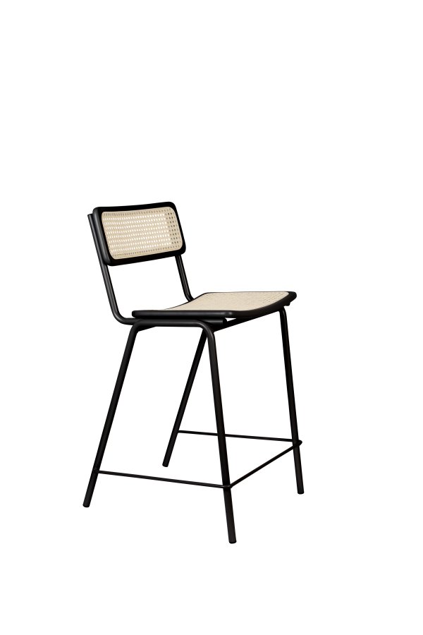 ZUIVER Jort barkrakk, med ryggsttte og fotsttte - naturlig rotting og sort stl (66,5 cm)