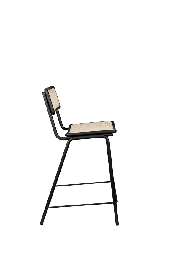 ZUIVER Jort barkrakk, med ryggsttte og fotsttte - naturlig rotting og sort stl (66,5 cm)