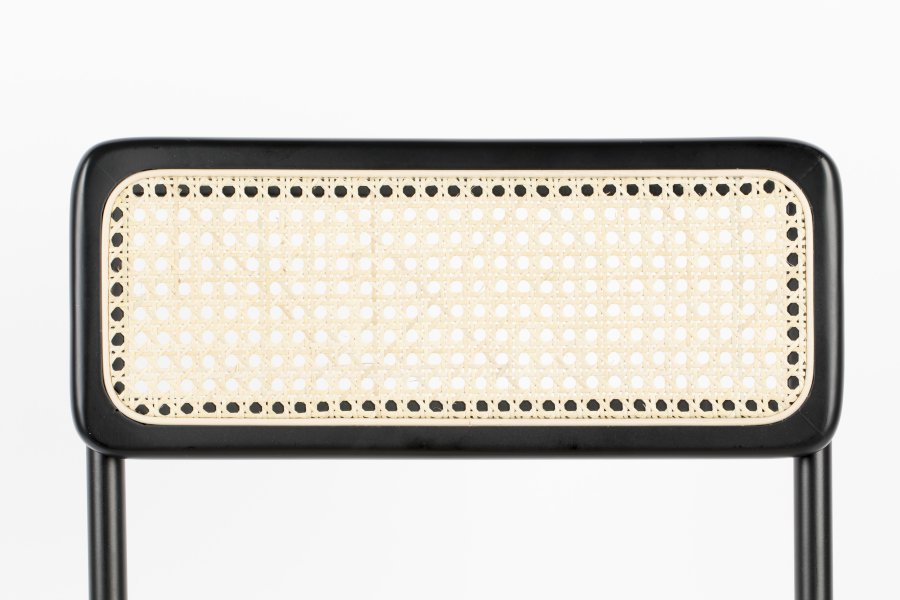 ZUIVER Jort barkrakk, med ryggsttte og fotsttte - naturlig rotting og sort stl (66,5 cm)