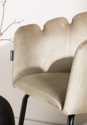 VENTURE DESIGN Limhamn spisebordsstol, med armlener - beige flyel og sort stl