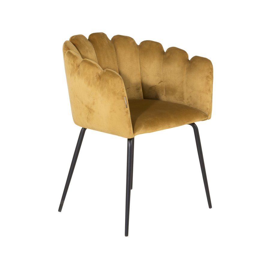 VENTURE DESIGN Limhamn spisebordsstol, med armlener - gul velour og sort metall