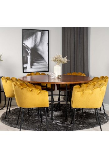 VENTURE DESIGN Limhamn spisebordsstol, med armlener - gul velour og sort metall